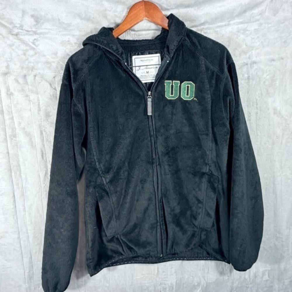 J. America University of Oregon Full Zip Black Fleece Hoodie Size M Oregon Ducks